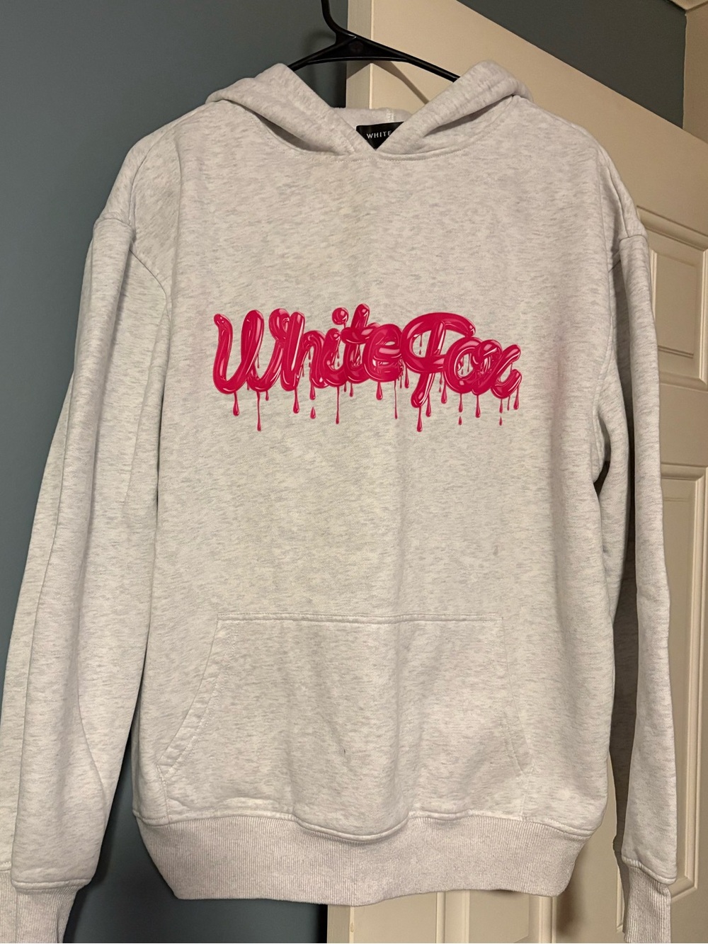 White Fox Light Gray Hoodie with Pink Logo